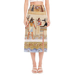 Egyptian Gods And Pharaohs Print Side Slit Midi Skirt