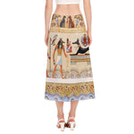 Egyptian Gods And Pharaohs Print Side Slit Midi Skirt