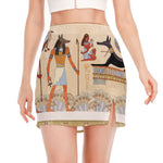 Egyptian Gods And Pharaohs Print Side Slit Mini Skirt