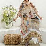 Egyptian Gods And Pharaohs Print Silk V-Neck Kaftan Dress