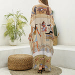 Egyptian Gods And Pharaohs Print Silk V-Neck Kaftan Dress