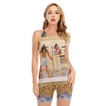 Egyptian Gods And Pharaohs Print Sleeveless One Piece Swimsuit