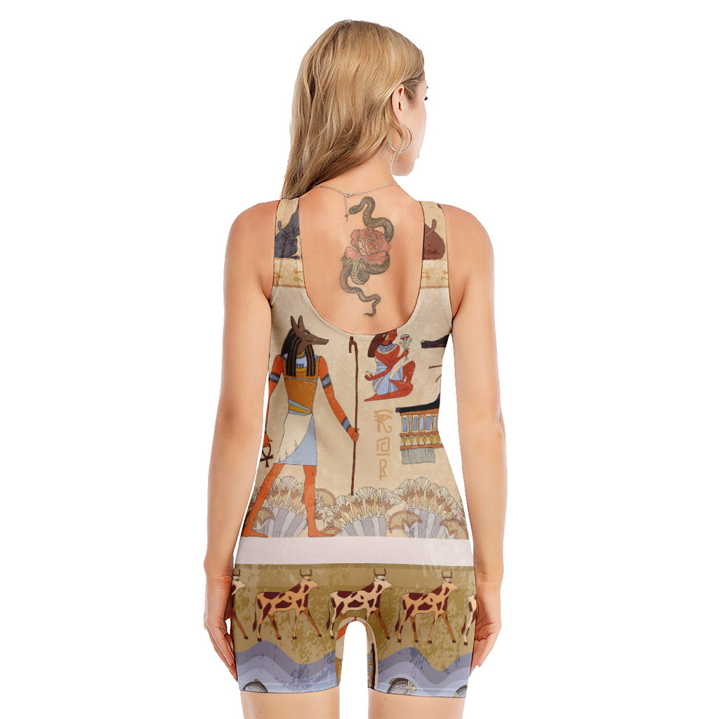Egyptian Gods And Pharaohs Print Sleeveless One Piece Swimsuit