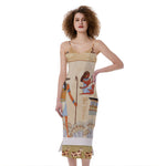 Egyptian Gods And Pharaohs Print Slim Fit Midi Cami Dress