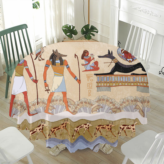 Egyptian Gods And Pharaohs Print Waterproof Round Tablecloth