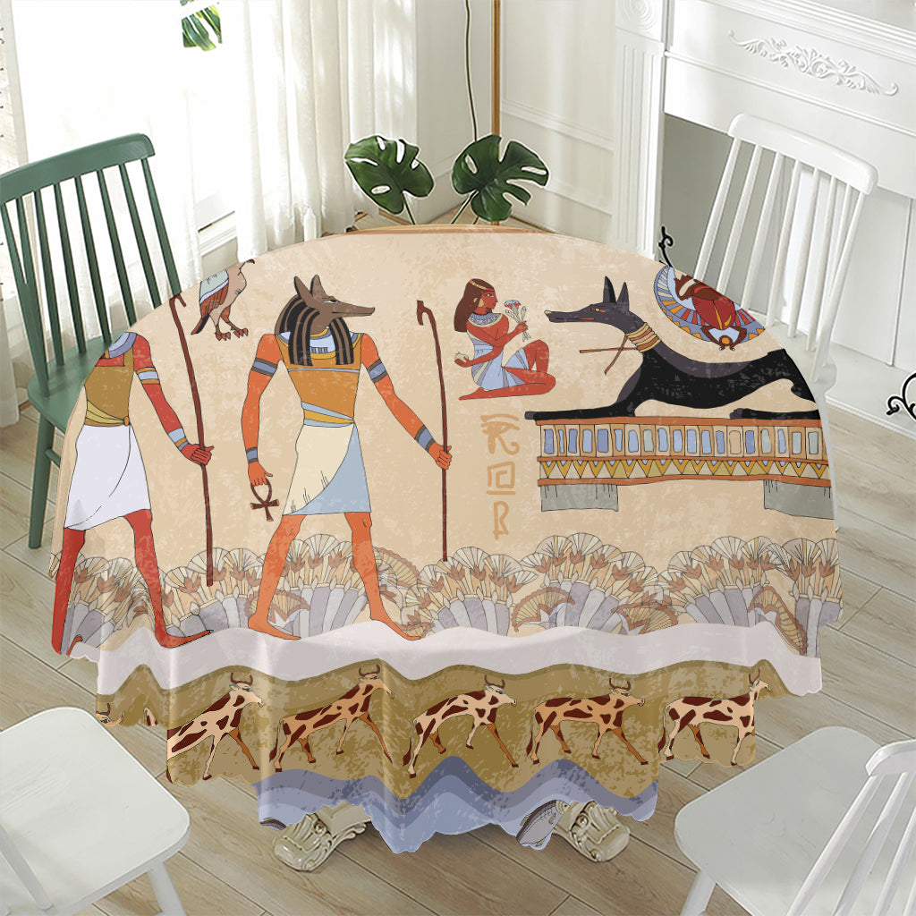 Egyptian Gods And Pharaohs Print Waterproof Round Tablecloth
