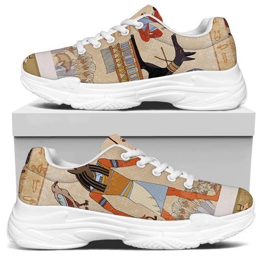 Egyptian Gods And Pharaohs Print White Chunky Shoes