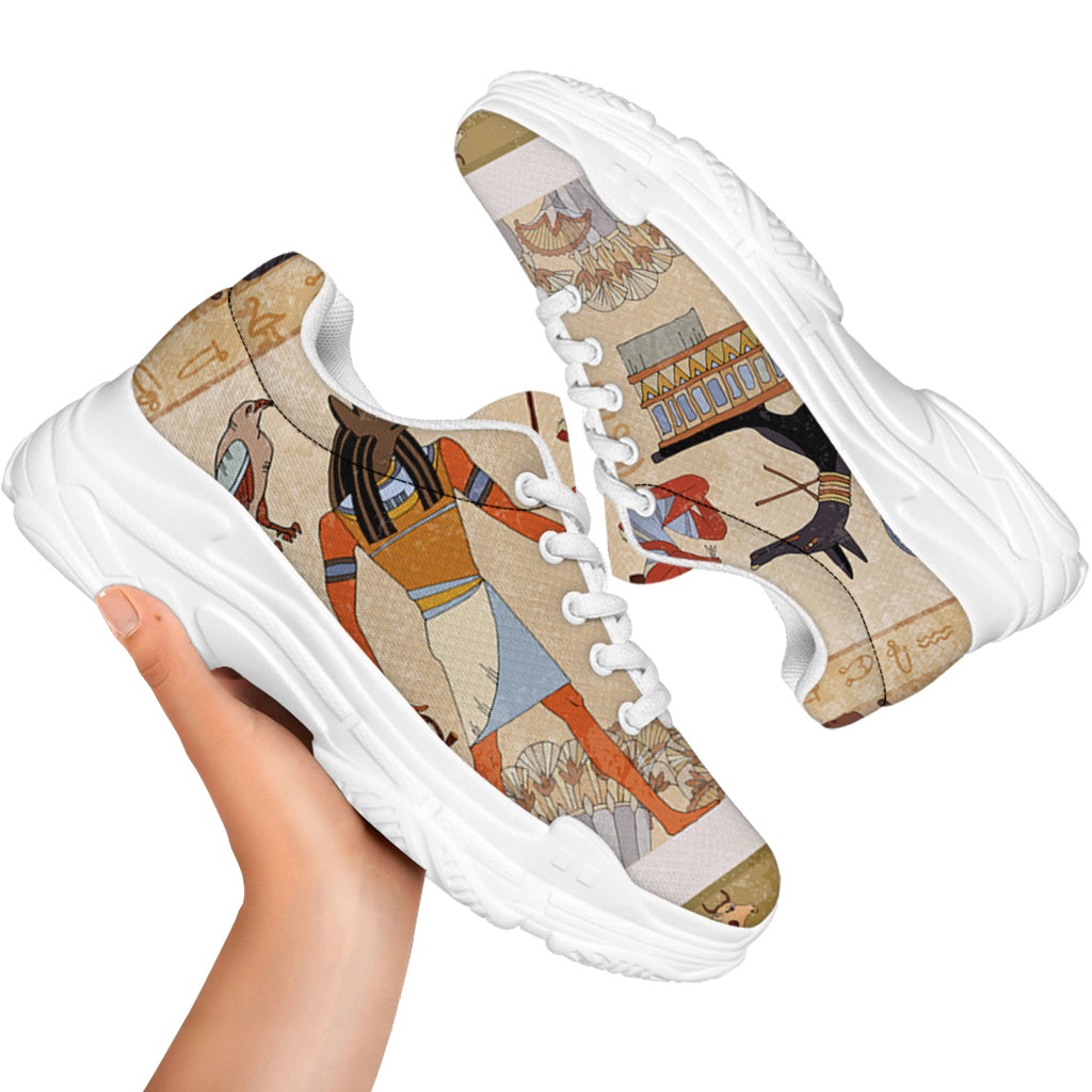 Egyptian Gods And Pharaohs Print White Chunky Shoes