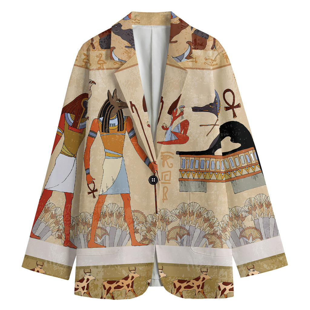 Egyptian Gods And Pharaohs Print Women's Cotton Blazer