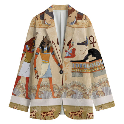 Egyptian Gods And Pharaohs Print Women's Cotton Blazer