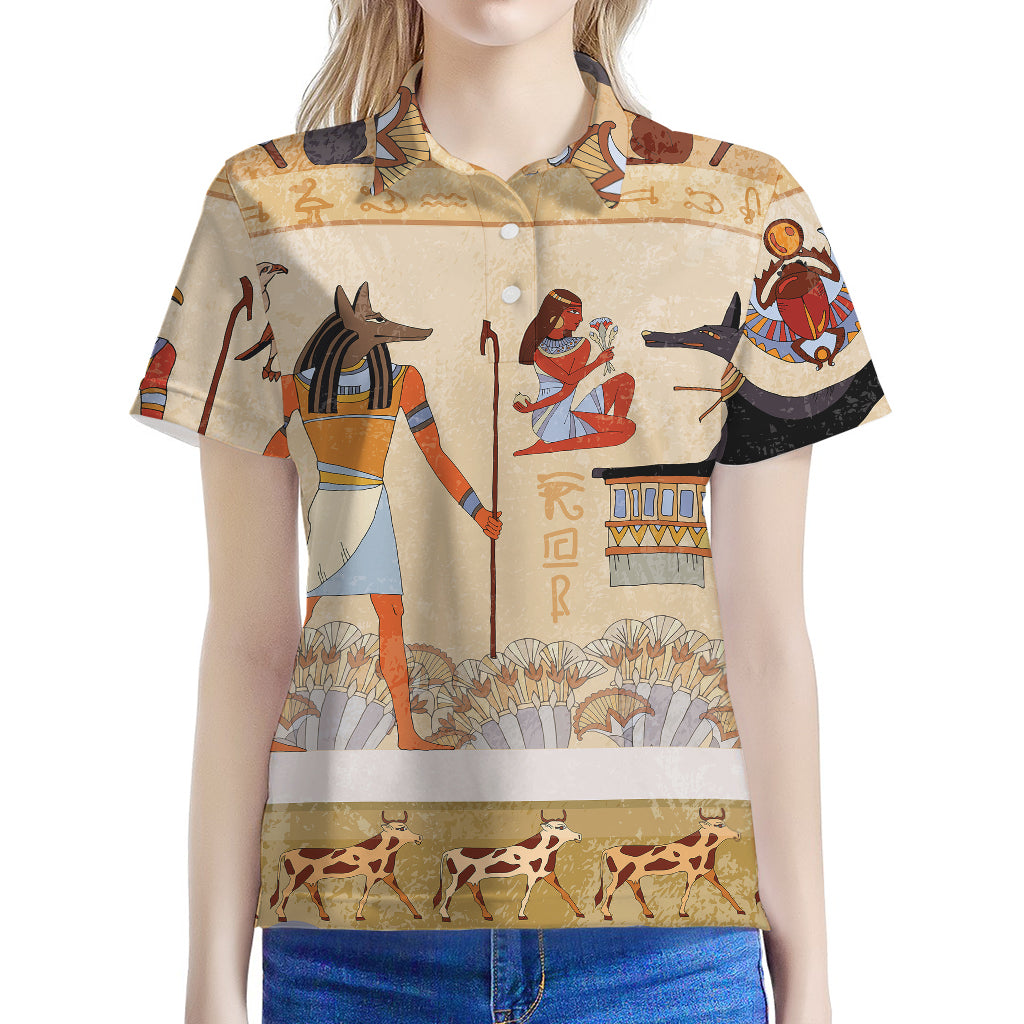 Egyptian Gods And Pharaohs Print Women's Polo Shirt