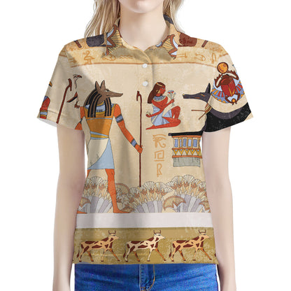Egyptian Gods And Pharaohs Print Women's Polo Shirt