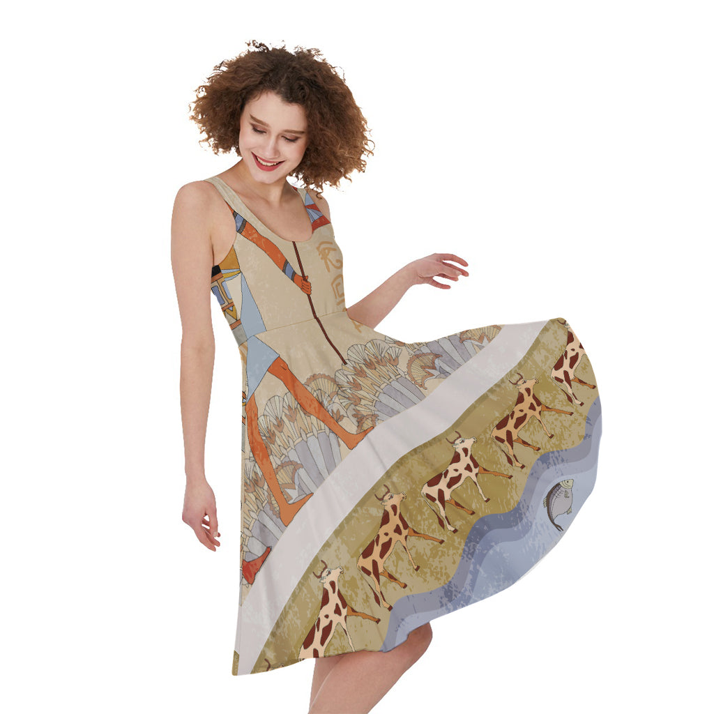 Egyptian Gods And Pharaohs Print Women's Sleeveless Dress