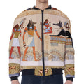 Egyptian Gods And Pharaohs Print Zip Sleeve Bomber Jacket