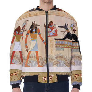Egyptian Gods And Pharaohs Print Zip Sleeve Bomber Jacket