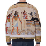 Egyptian Gods And Pharaohs Print Zip Sleeve Bomber Jacket