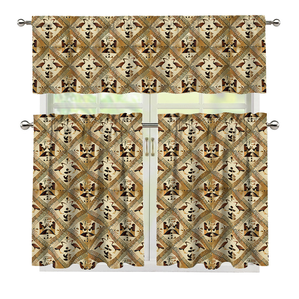 Egyptian Hieroglyphs Pattern Print 3 Piece Kitchen Curtains