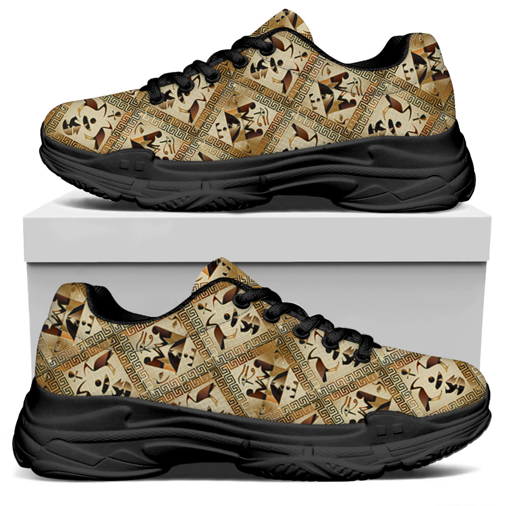 Egyptian Hieroglyphs Pattern Print Black Chunky Shoes