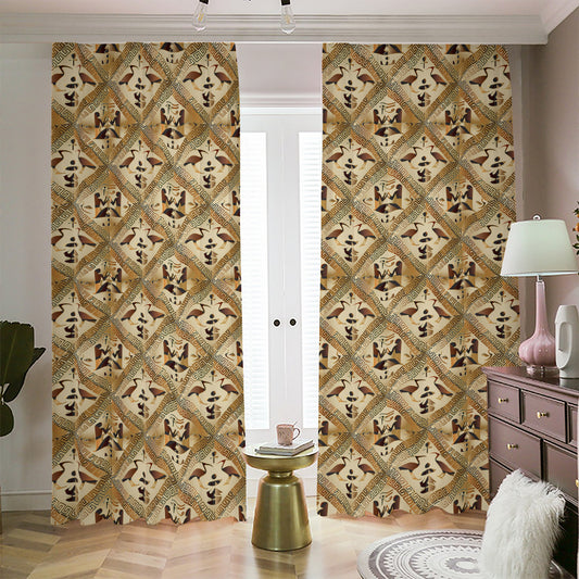 Egyptian Hieroglyphs Pattern Print Blackout Pencil Pleat Curtains