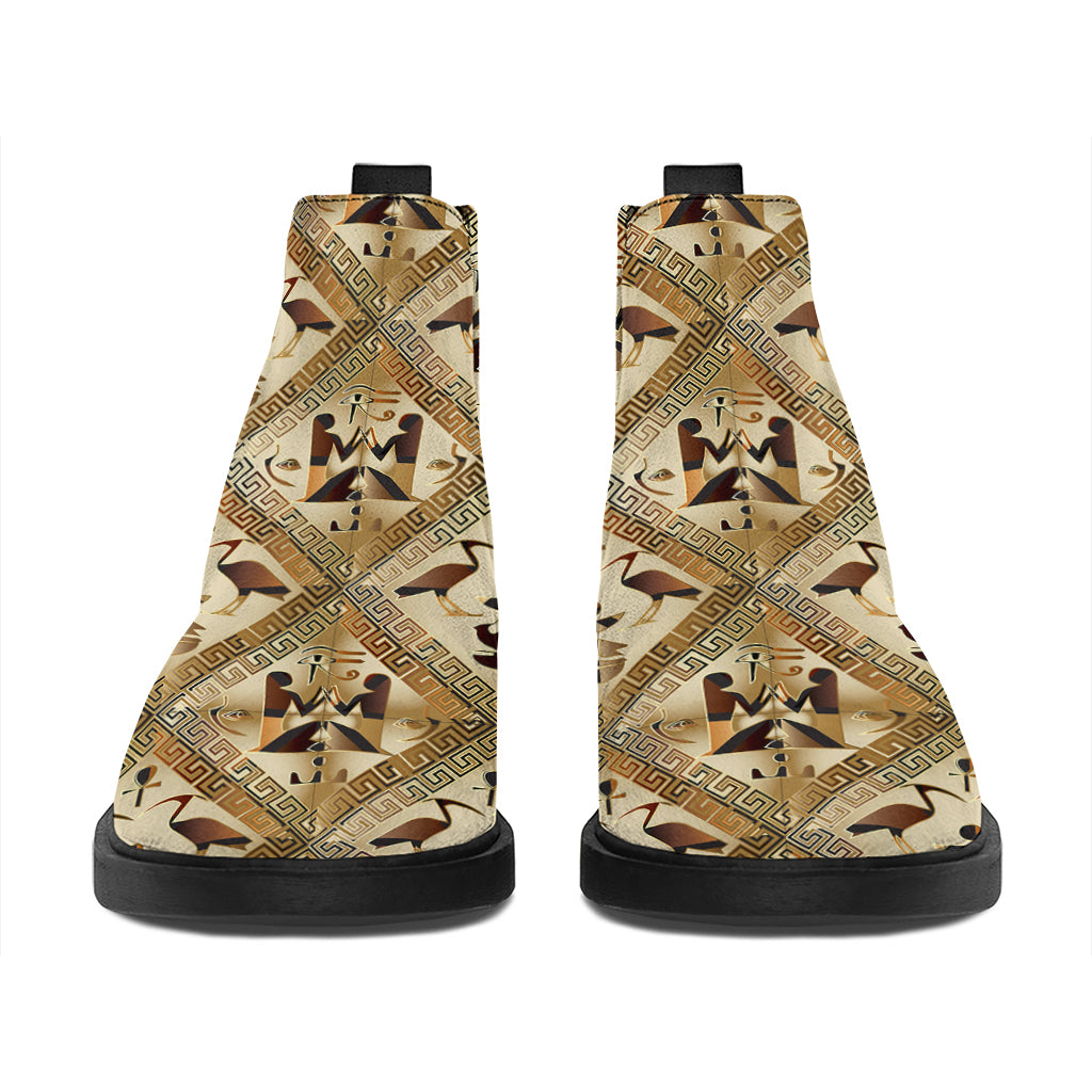 Egyptian Hieroglyphs Pattern Print Flat Ankle Boots