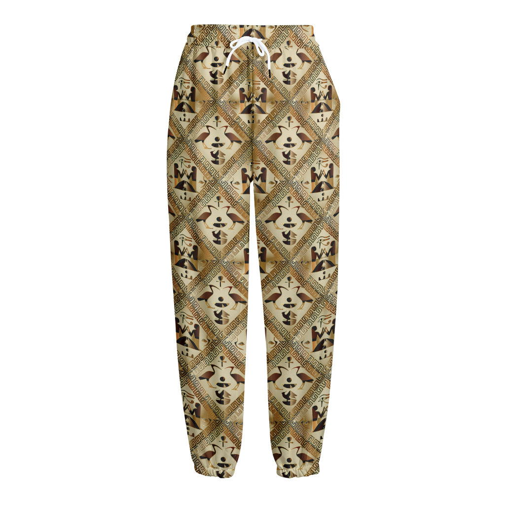 Egyptian Hieroglyphs Pattern Print Fleece Lined Knit Pants