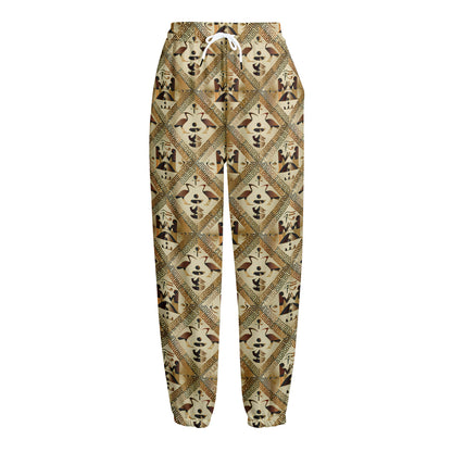 Egyptian Hieroglyphs Pattern Print Fleece Lined Knit Pants
