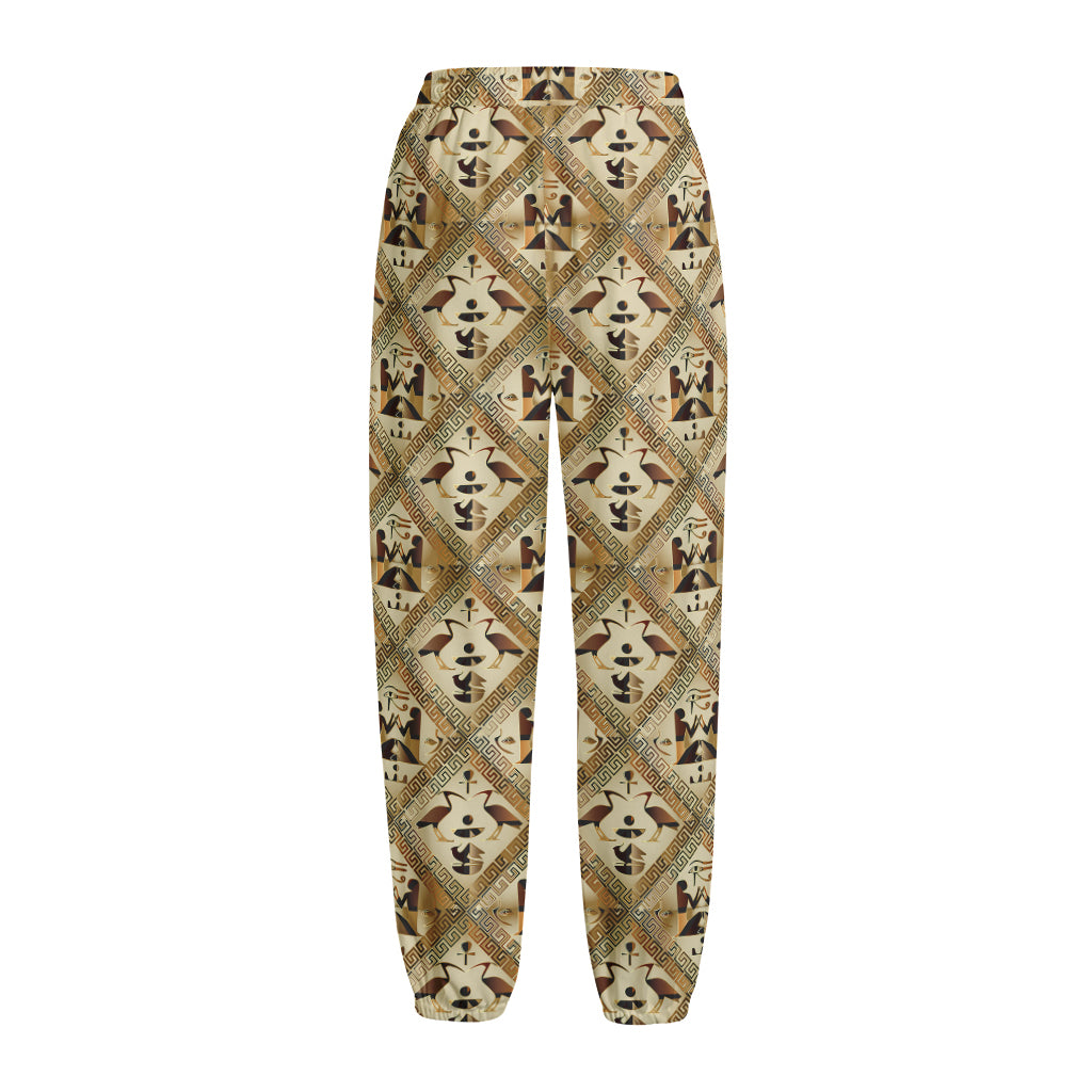 Egyptian Hieroglyphs Pattern Print Fleece Lined Knit Pants