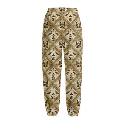 Egyptian Hieroglyphs Pattern Print Fleece Lined Knit Pants