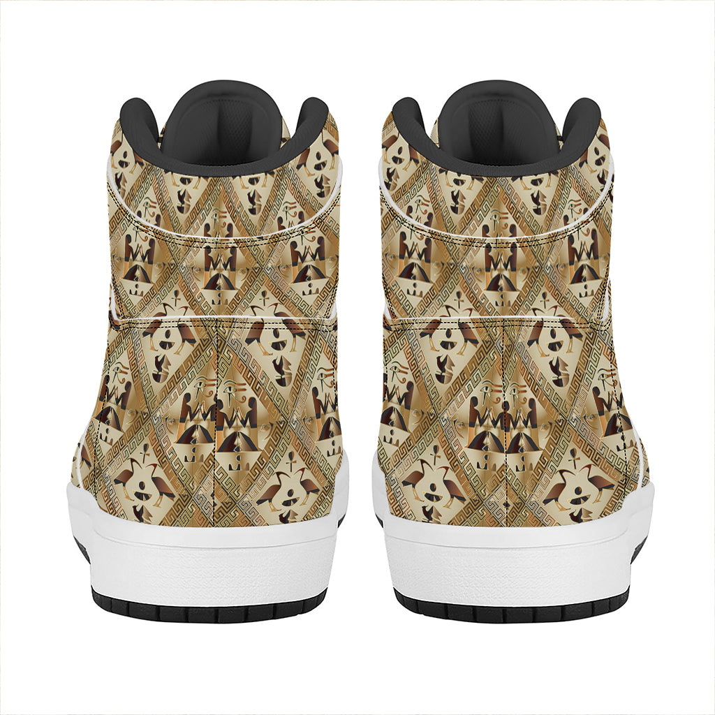 Egyptian Hieroglyphs Pattern Print High Top Leather Sneakers