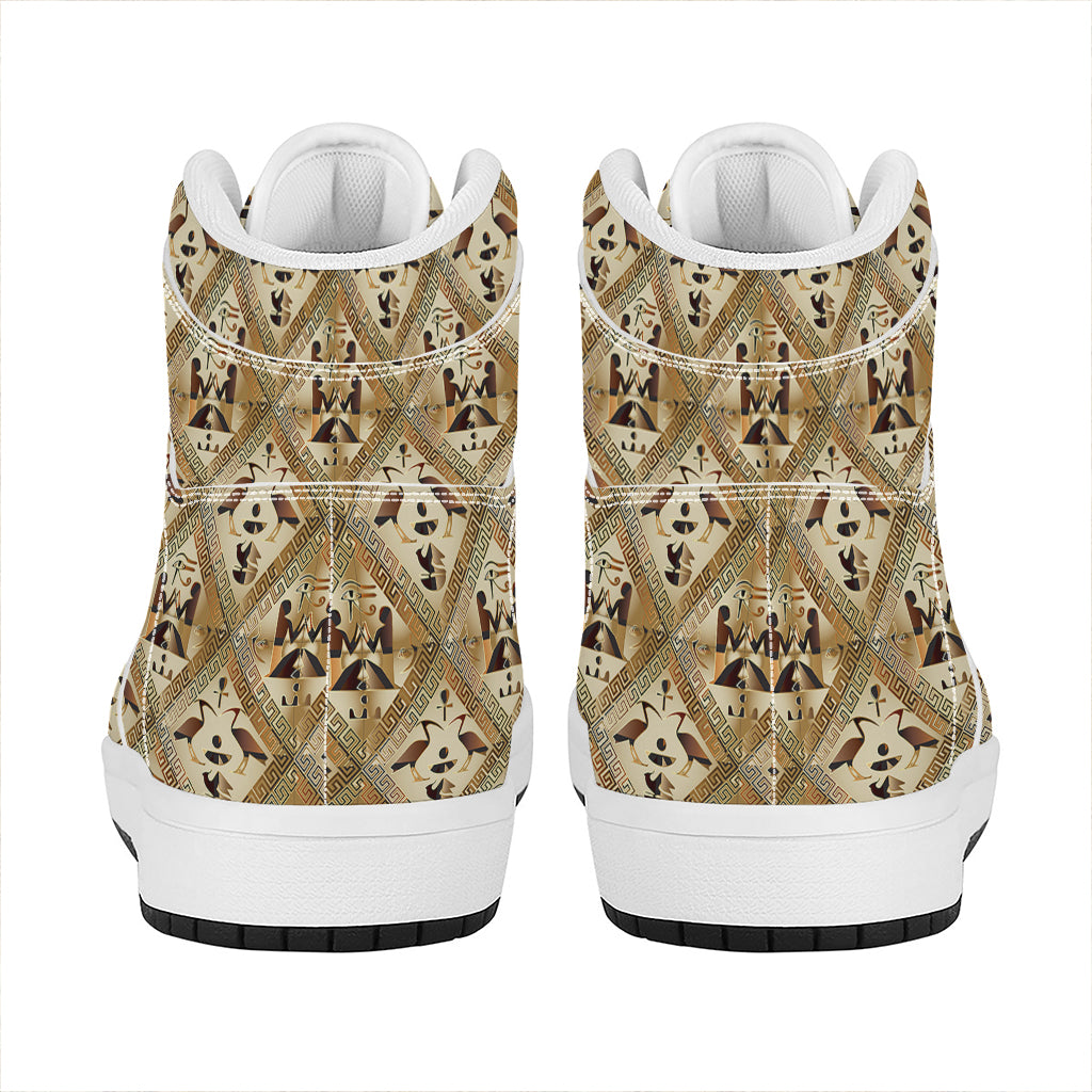 Egyptian Hieroglyphs Pattern Print High Top Leather Sneakers