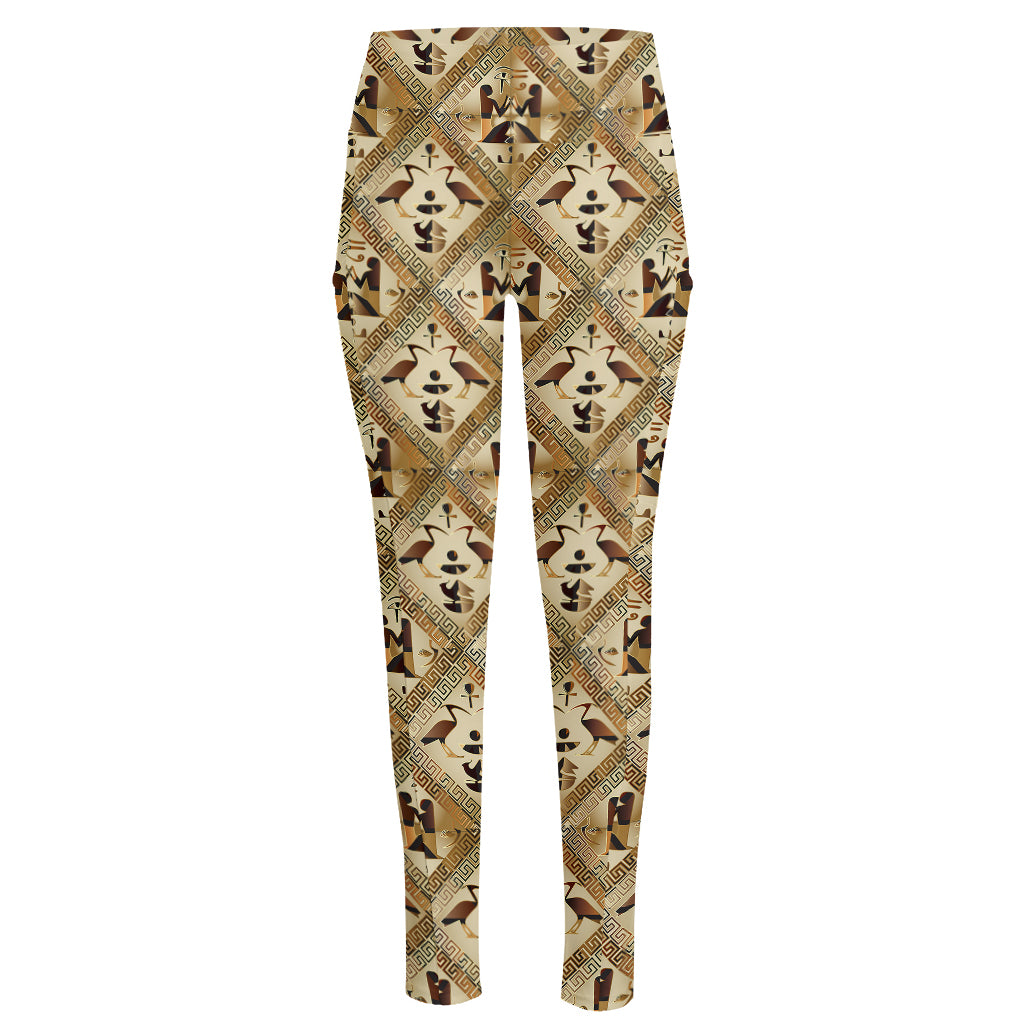 Egyptian Hieroglyphs Pattern Print High-Waisted Pocket Leggings