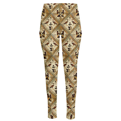 Egyptian Hieroglyphs Pattern Print High-Waisted Pocket Leggings