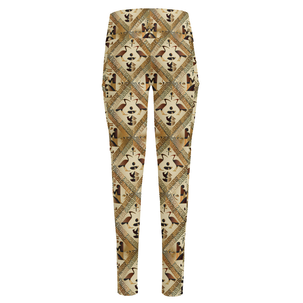 Egyptian Hieroglyphs Pattern Print High-Waisted Pocket Leggings