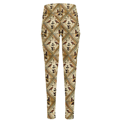 Egyptian Hieroglyphs Pattern Print High-Waisted Pocket Leggings
