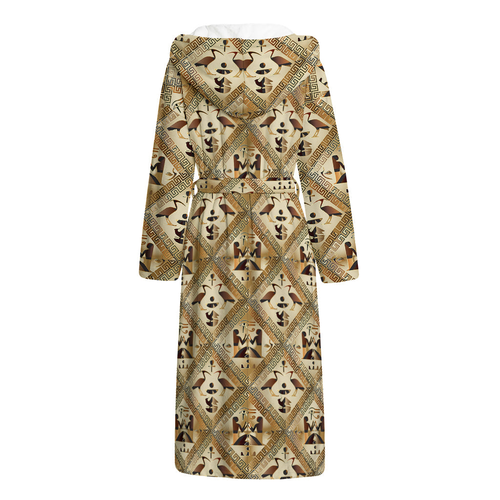 Egyptian Hieroglyphs Pattern Print Hooded Bathrobe