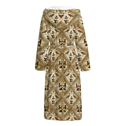 Egyptian Hieroglyphs Pattern Print Hooded Bathrobe