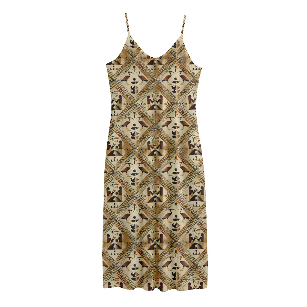 Egyptian Hieroglyphs Pattern Print Jersey Midi Cami Dress