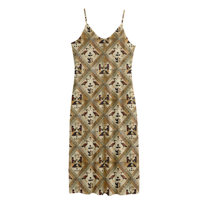 Egyptian Hieroglyphs Pattern Print Jersey Midi Cami Dress