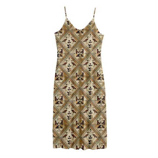 Egyptian Hieroglyphs Pattern Print Jersey Midi Cami Dress