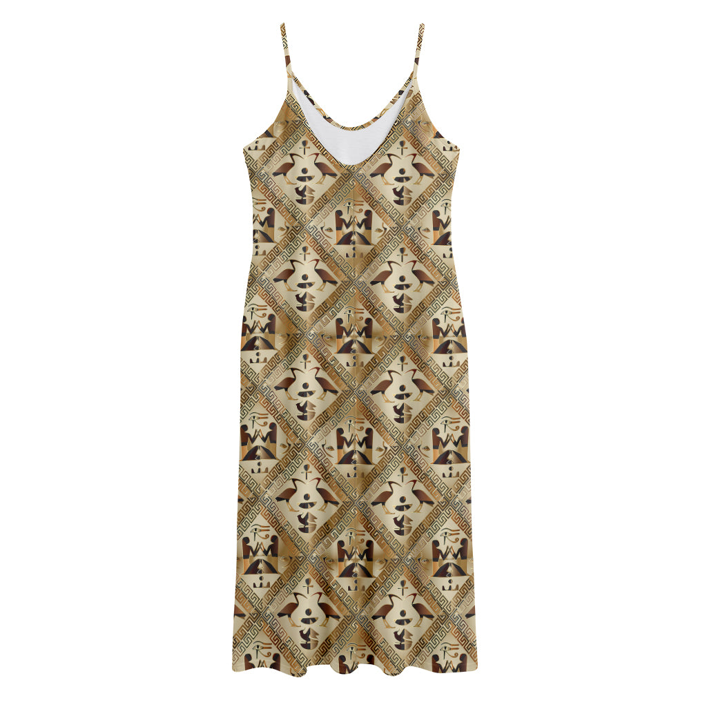 Egyptian Hieroglyphs Pattern Print Jersey Midi Cami Dress