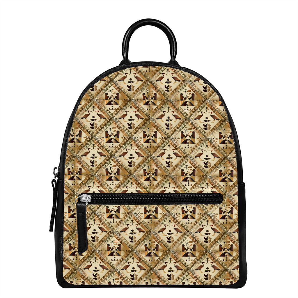 Egyptian Hieroglyphs Pattern Print Leather Backpack
