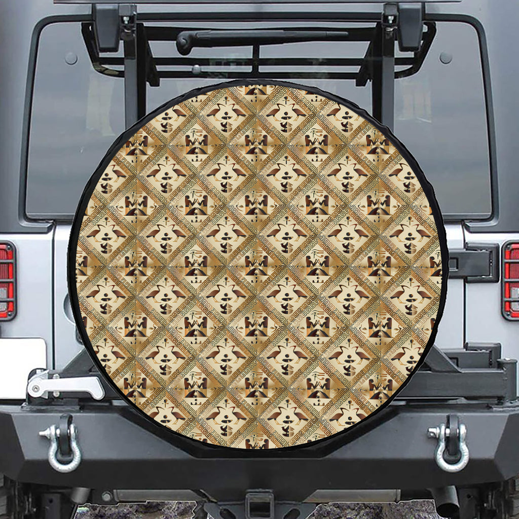 Egyptian Hieroglyphs Pattern Print Leather Spare Tire Cover