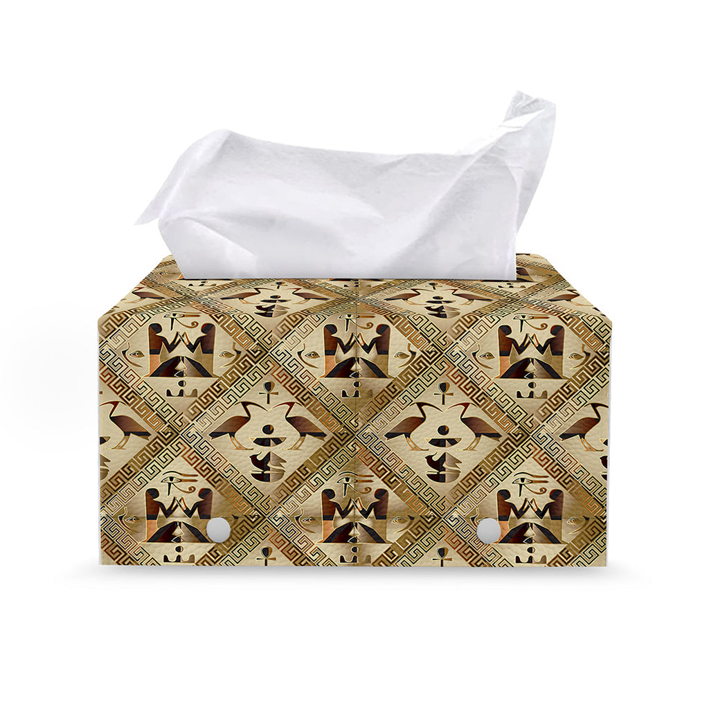 Egyptian Hieroglyphs Pattern Print Leather Tissue Box Cover