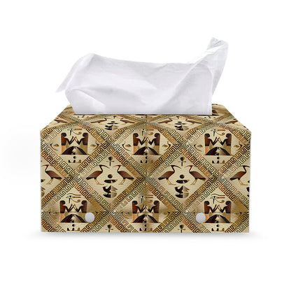 Egyptian Hieroglyphs Pattern Print Leather Tissue Box Cover