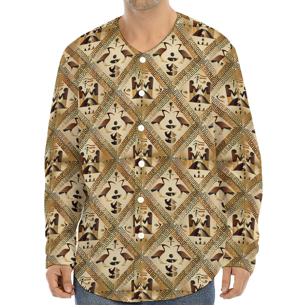 Egyptian Hieroglyphs Pattern Print Long Sleeve Baseball Jersey