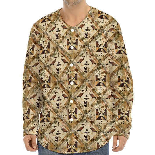 Egyptian Hieroglyphs Pattern Print Long Sleeve Baseball Jersey