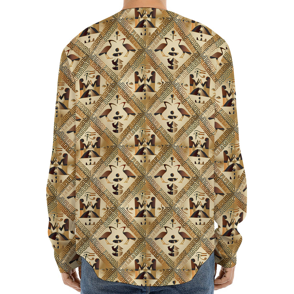 Egyptian Hieroglyphs Pattern Print Long Sleeve Baseball Jersey