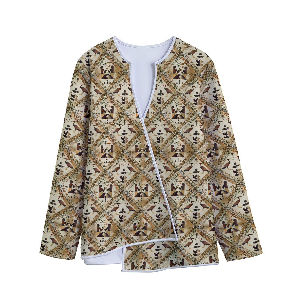 Egyptian Hieroglyphs Pattern Print Long Sleeve Short Coat