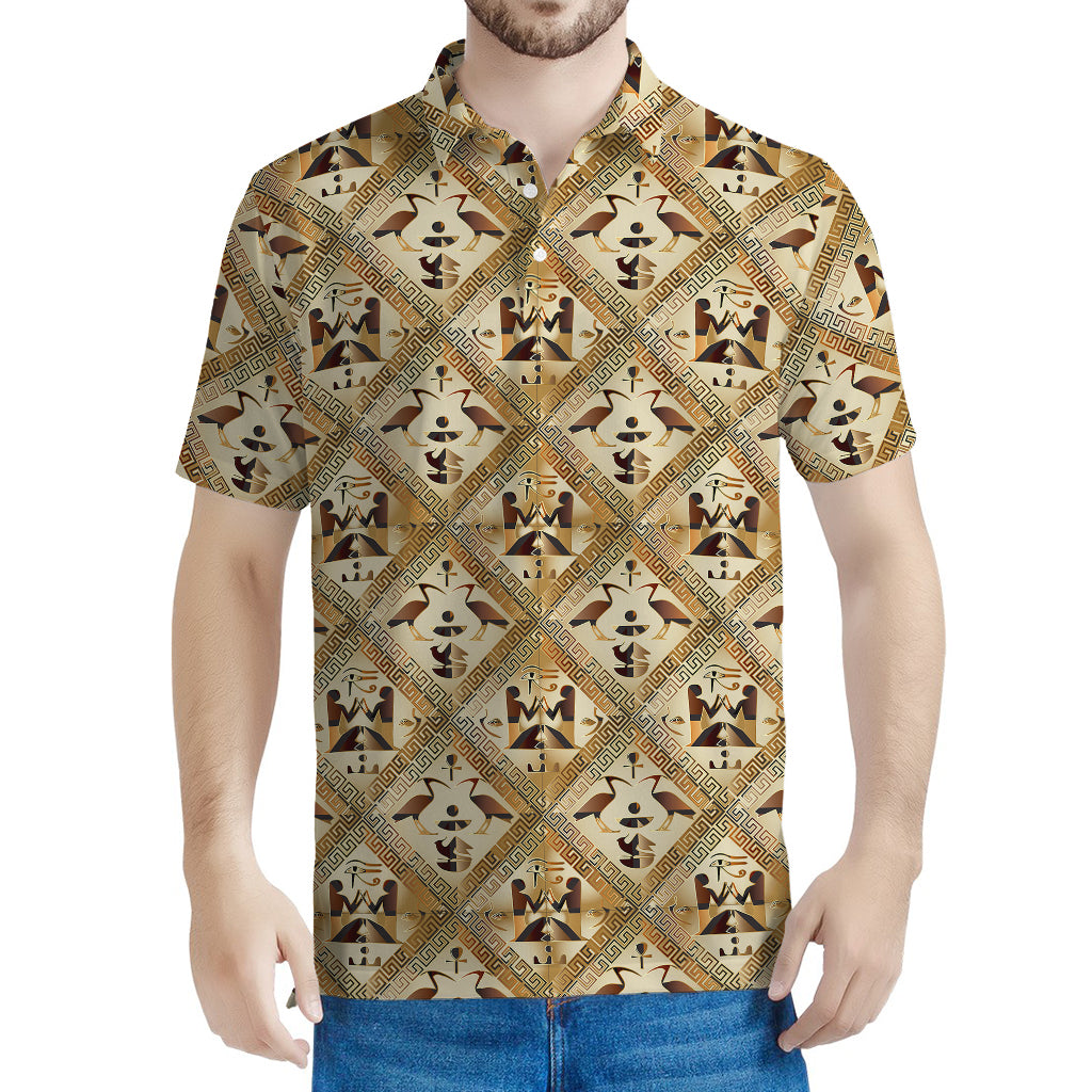 Egyptian Hieroglyphs Pattern Print Men's Polo Shirt
