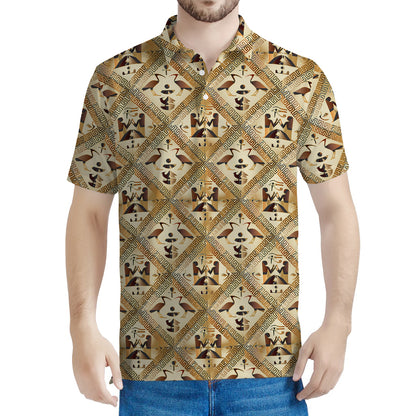 Egyptian Hieroglyphs Pattern Print Men's Polo Shirt